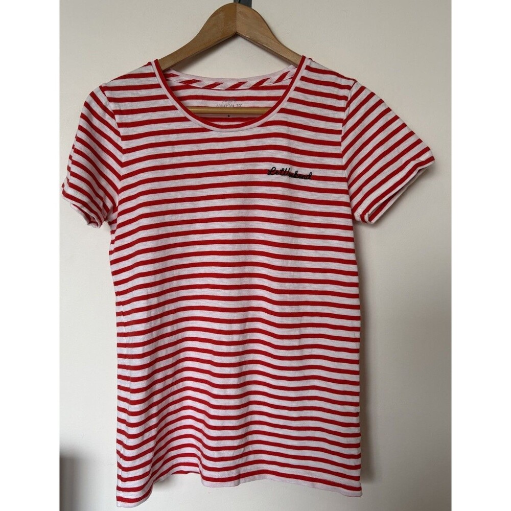 J Crew Red White Striped Le Weekend Collectors T Shirt Size Small